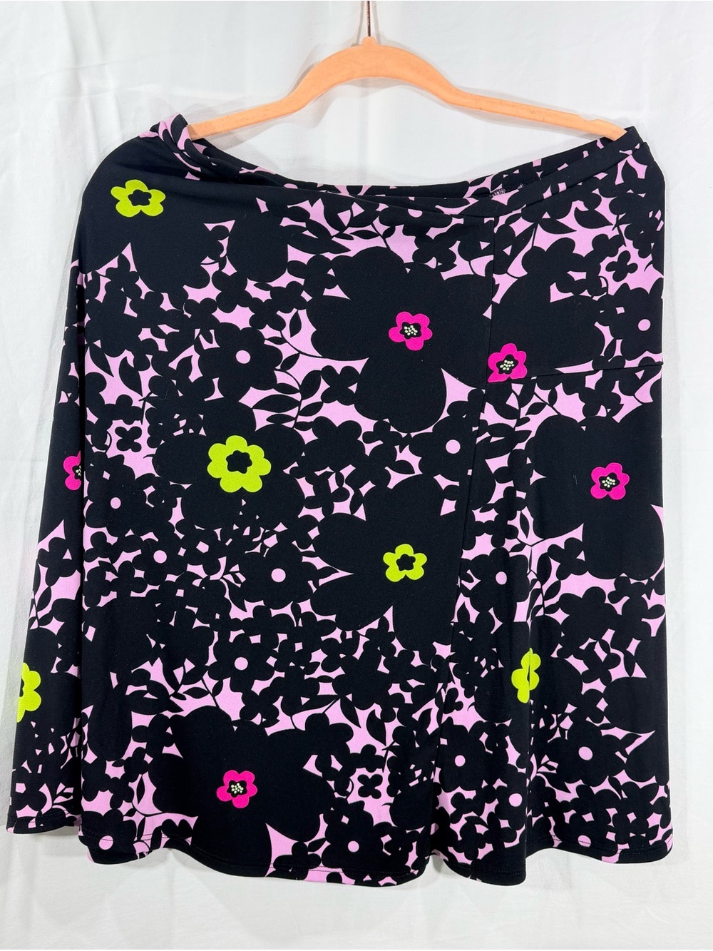BCBG Black, Pink & Lime Floral A-Line Skirt